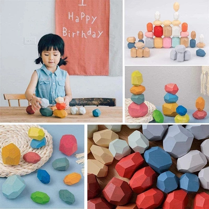 Colorful Wooden Zen Stacking Stones Toy for Kids