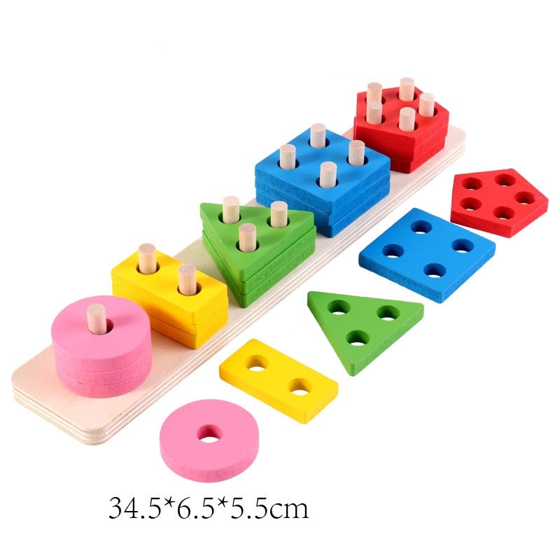 Shape Matching and Stacking Wooden Educational Toy for Kids