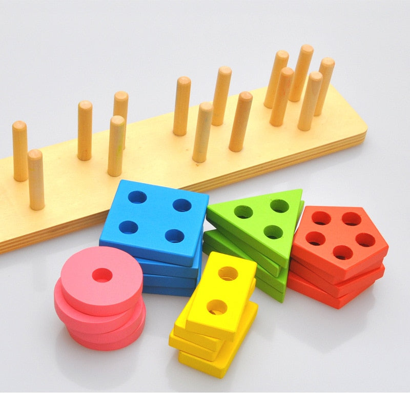 Shape Matching and Stacking Wooden Educational Toy for Kids