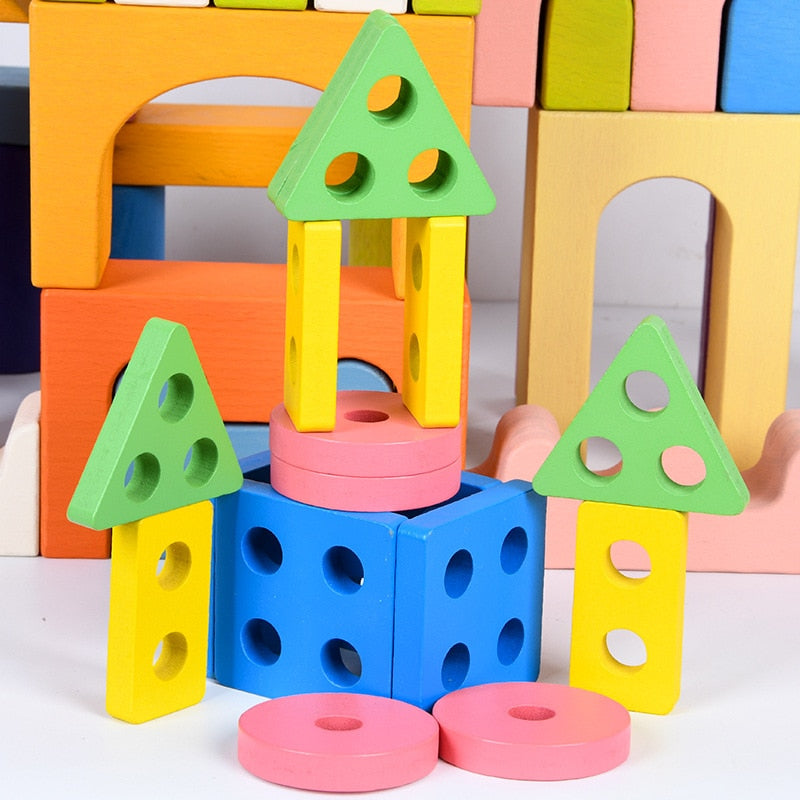 Shape Matching and Stacking Wooden Educational Toy for Kids