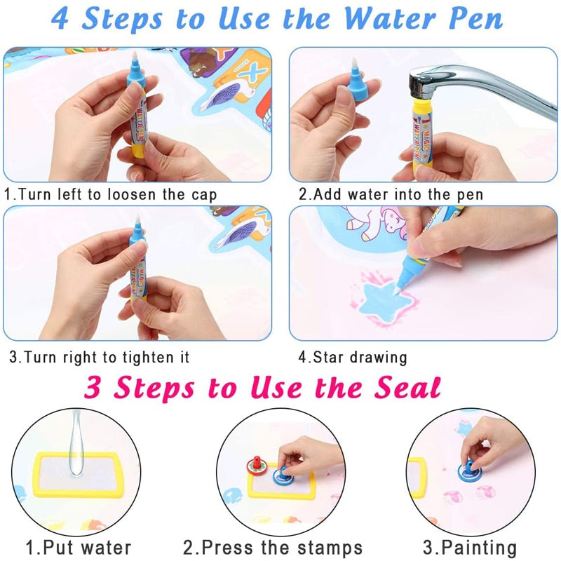 Water Drawing Mat with Magic Pens for Kids