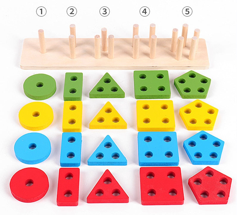 Shape Matching and Stacking Wooden Educational Toy for Kids